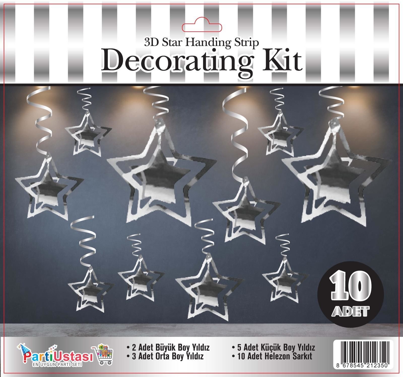 3D TAVAN SÜS 10 LU YILDIZ GÜMÜŞ