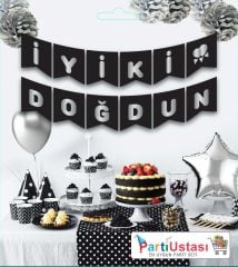 YAZI VARAKLI ZARF BANNER İYİKİ DOĞDUN SİYAH GÜMÜŞ