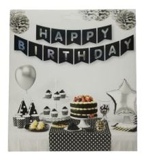 YAZI VARAKLI ZARF BANNER HAPPY SİYAH GÜMÜŞ